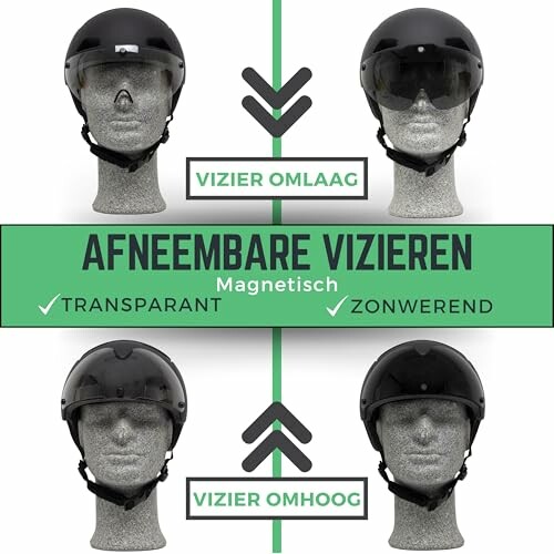 Helm met afneembare vizieren, transparant en zonwerend.