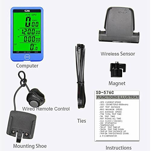 Fietscomputerset met draadloze sensor en accessoires.