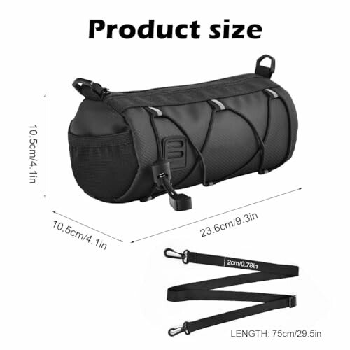 Afmetingen van een zwarte fietsstuurtas met schouderriem