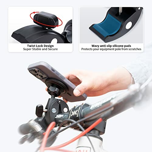 Fietshouder met telefoon en antislip pads