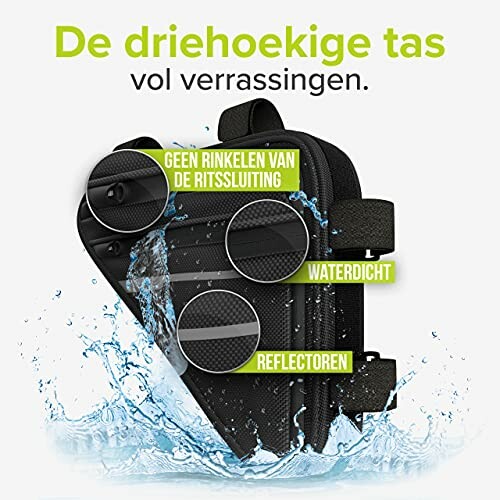 Driehoekige tas met waterdichte en reflecterende eigenschappen.