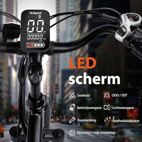 LED scherm en functies op een e-bike stuur.