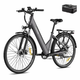 Zwarte elektrische stadsfiets met batterij