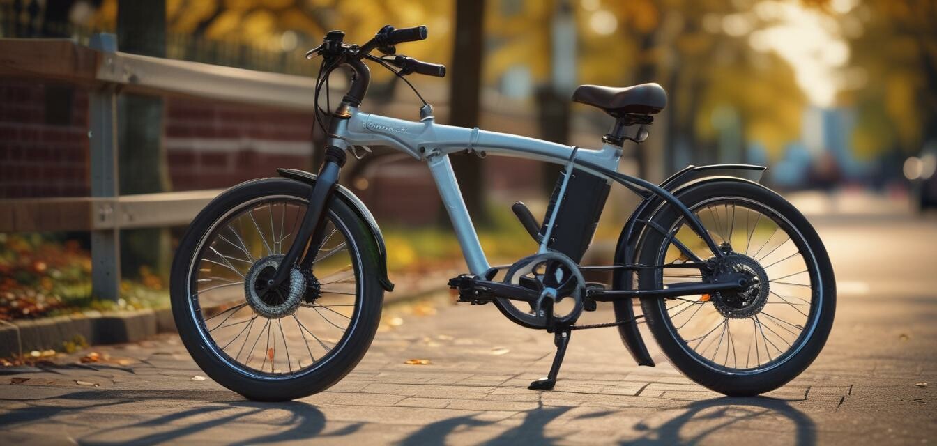 Opgevouwen elektrische plooifiets op een bankje