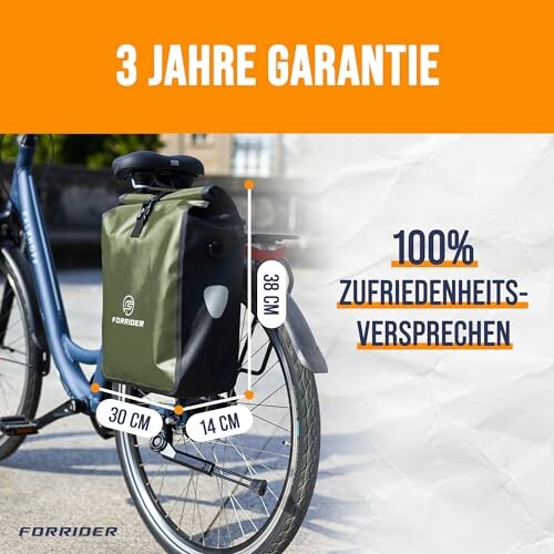 Fietstas met garantie van 3 jaar en afmetingen