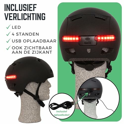 Fietshelm met LED-verlichting en USB-oplader