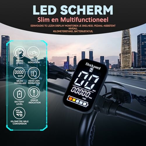 LED scherm op fiets met snelheids- en batterij-indicator