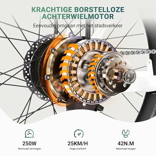 Krachtige borstelloze achterwielmotor met specificaties.