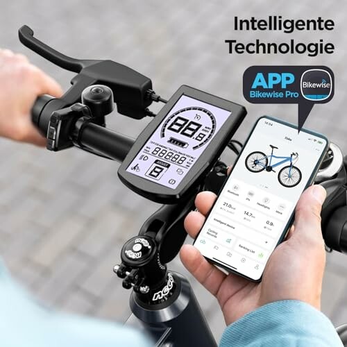 Fietsstuur met ingebouwd digitaal scherm en smartphone-app.