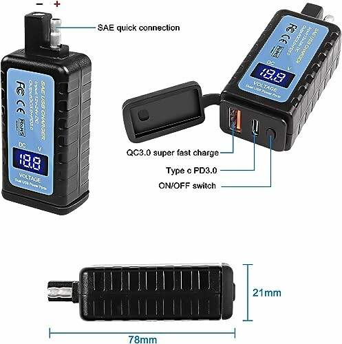 USB-oplader met display en poorten