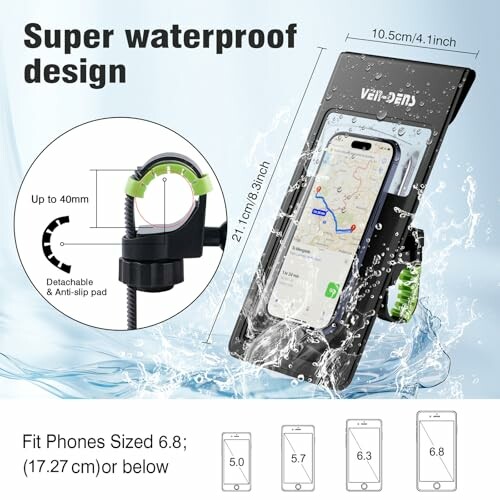 Waterdichte telefoonhouder voor fietsen met afneembare antislip pad